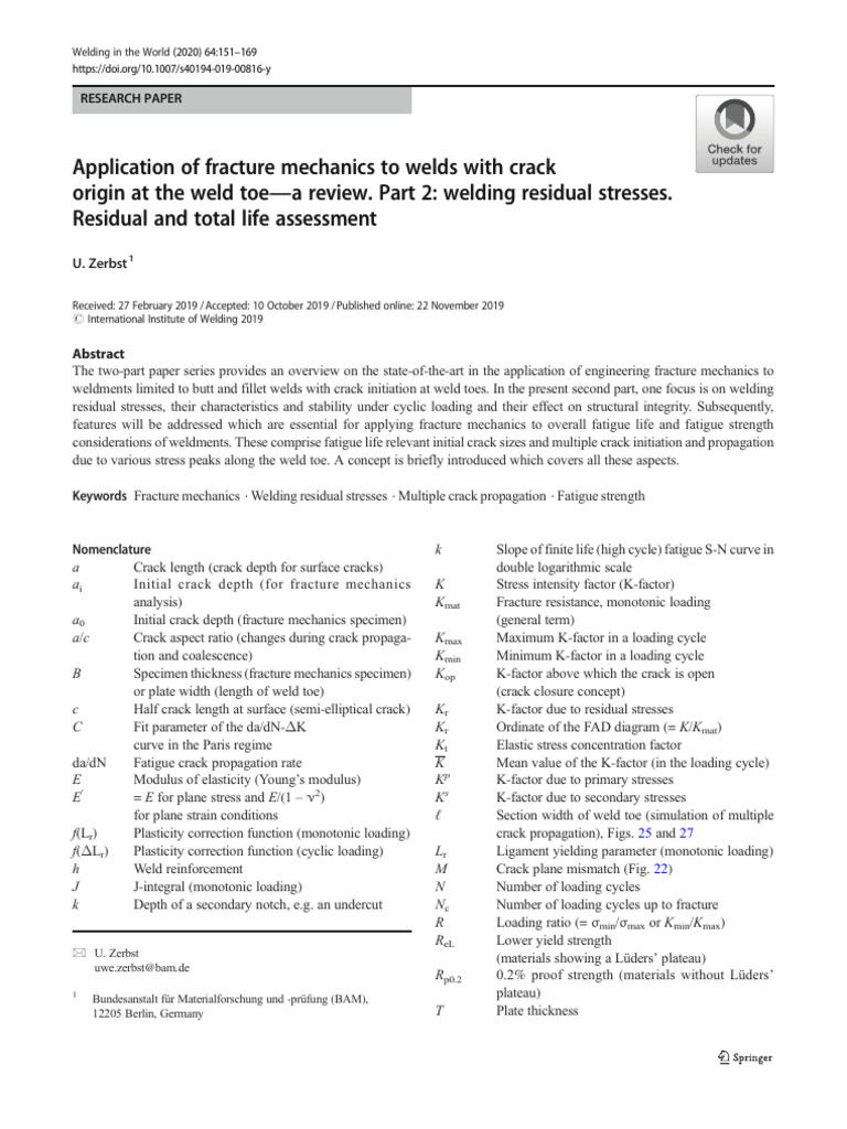 Toe Crack Welding and Residual Stresses | PDF | Fracture | Fatigue ...