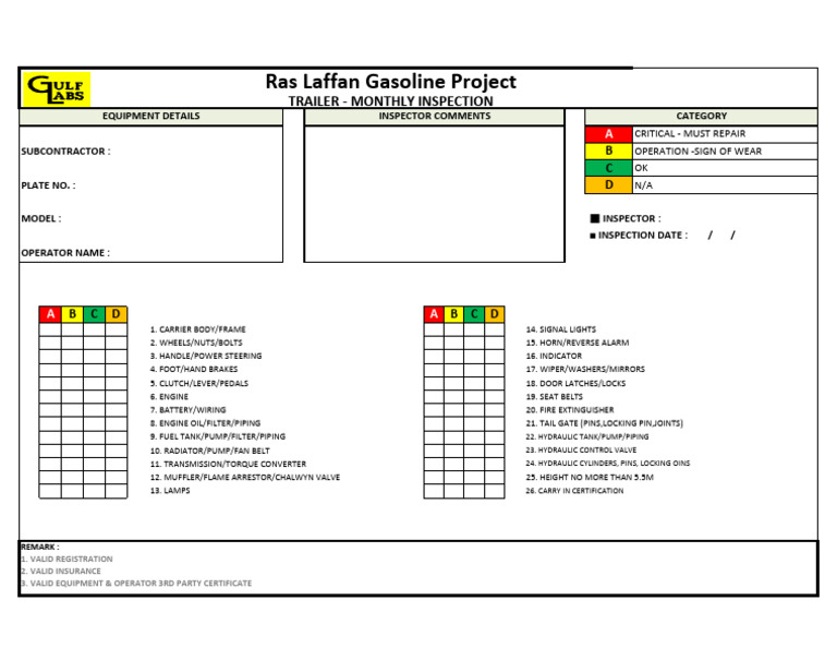Monthly Trailer Inspection Checklist | PDF | Vehicle Technology | Land ...