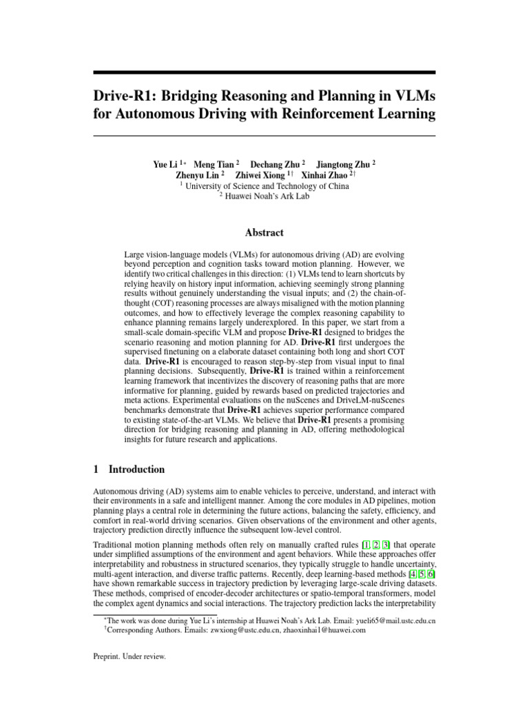 Drive-R1: Bridging Reasoning and Planning in VLMs For Autonomous ...