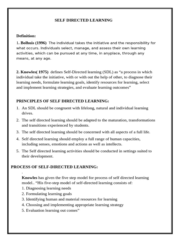 Principles of Self-Directed Learning | PDF | Learning | Evaluation