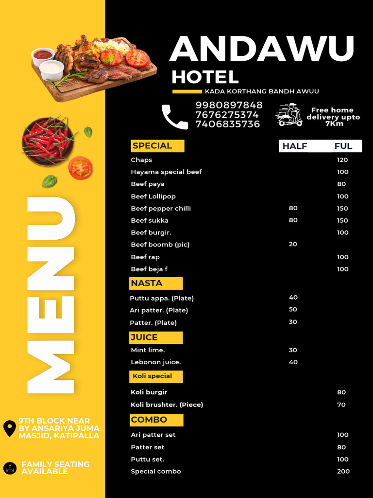 Hotel Andawu Menu and Delivery Options | PDF