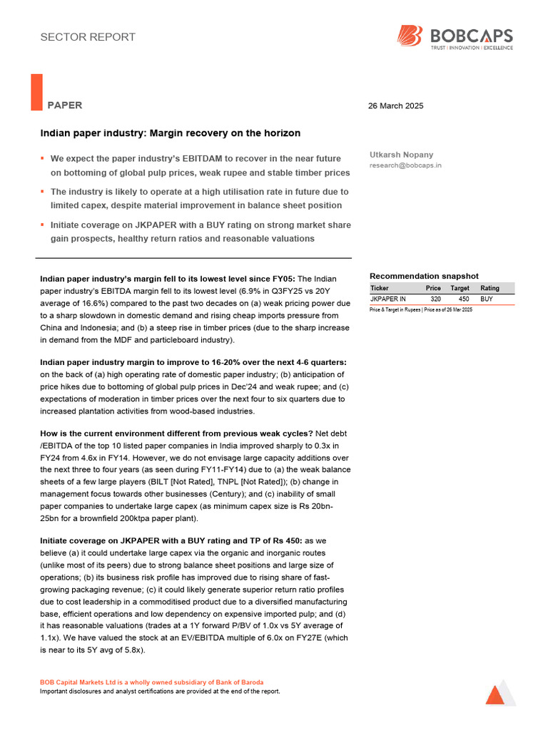 Paper SectorReport26Mar25 Research | PDF | Paper | Valuation (Finance)