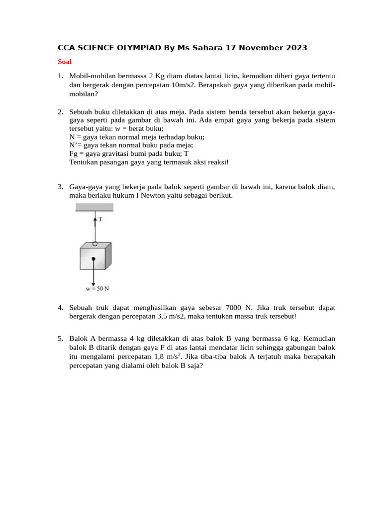 Soal CCA Science Olympiad 2023 | PDF