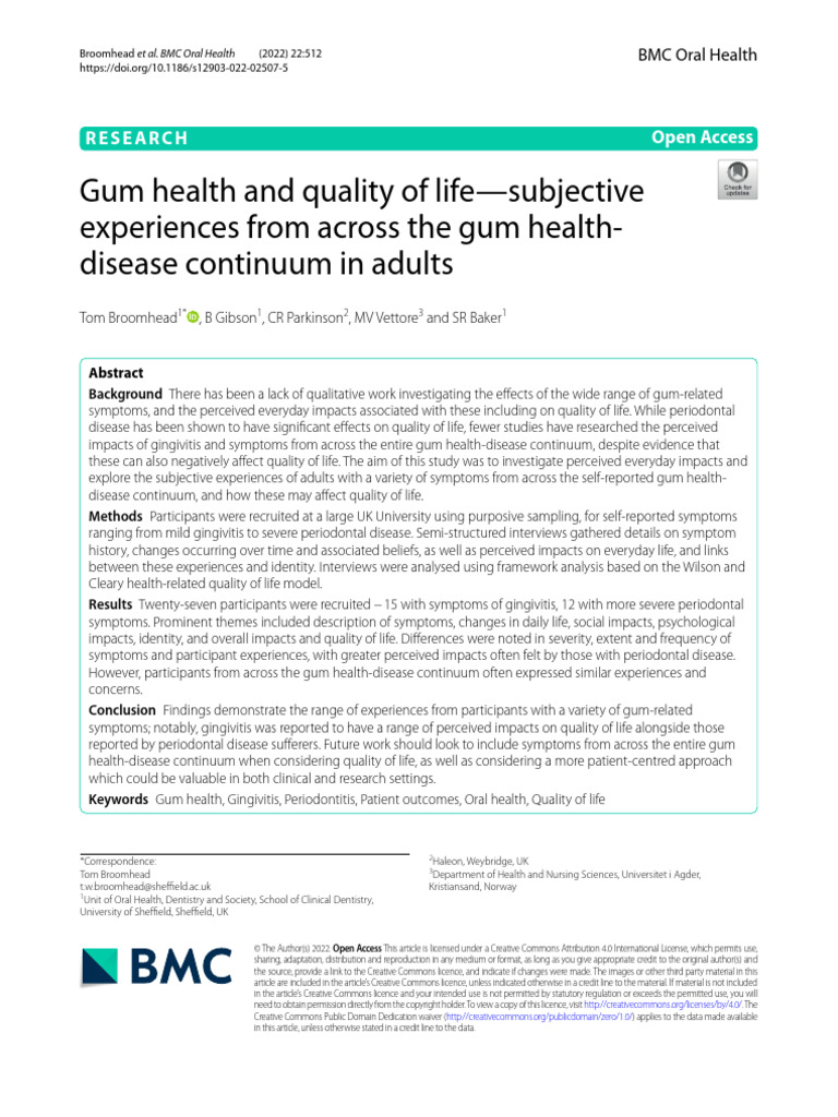 Gum Health's Impact on Quality of Life | PDF | Periodontology | Dentistry