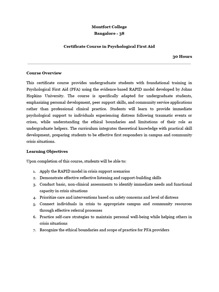 Johns Hopkins Psychological First Aid Course | PDF | Behavior ...