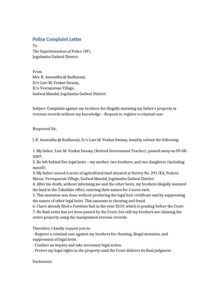 Police Complaint Letter | PDF