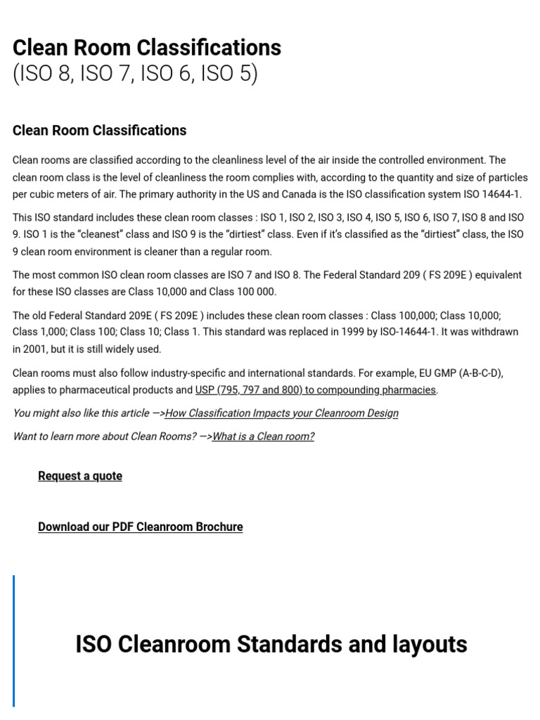 ISO Cleanroom Classifications Overview | PDF