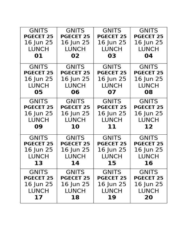 School Lunch Token Schedule | PDF