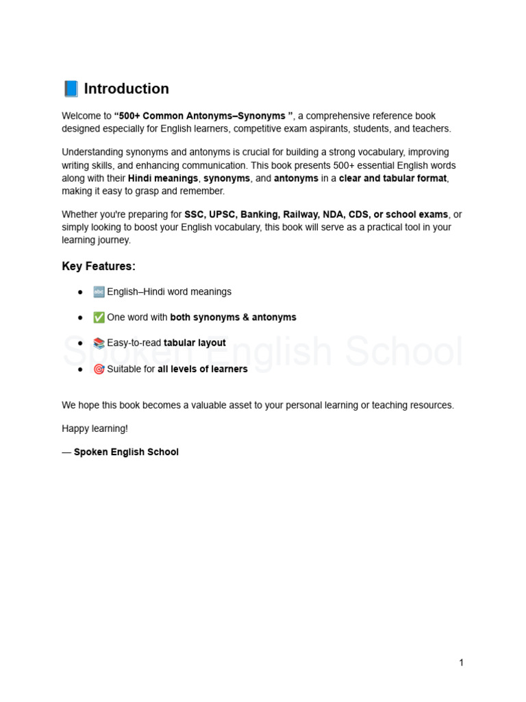 500+ Antonyms and Synonyms Guide | PDF