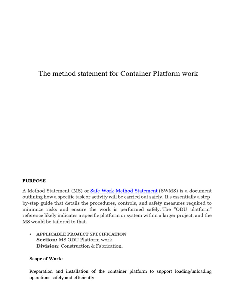 Method Statement for Container Platform Work | PDF | Welding | Construction