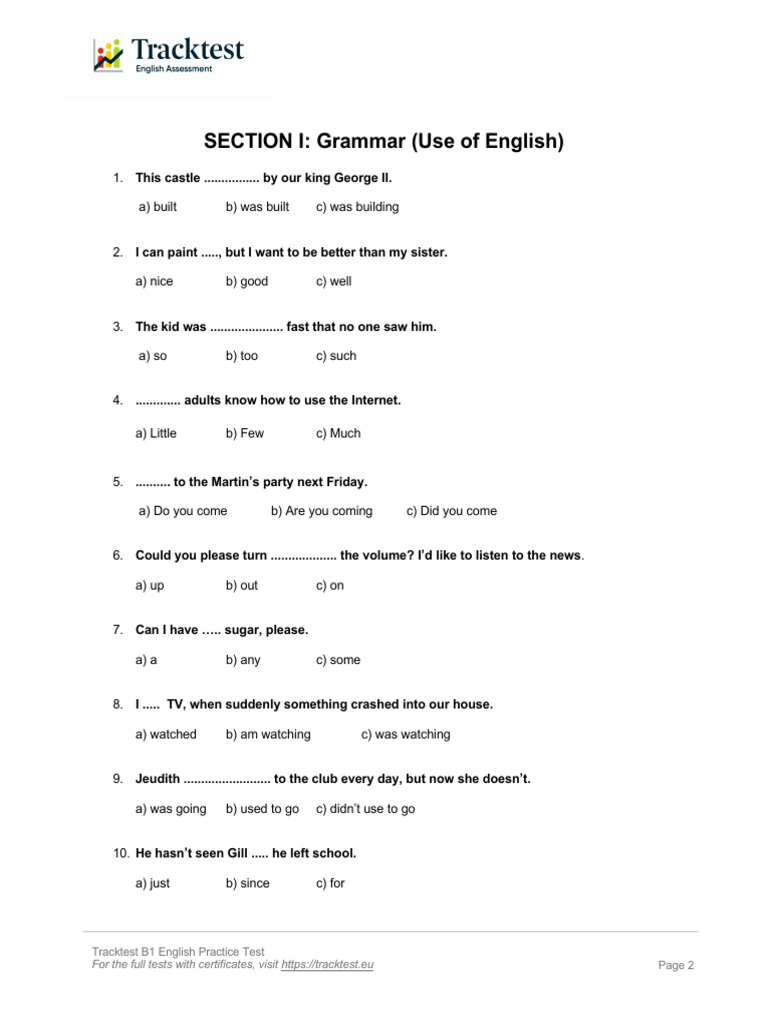 Tracktest B1 English Practice Test | PDF | Fear