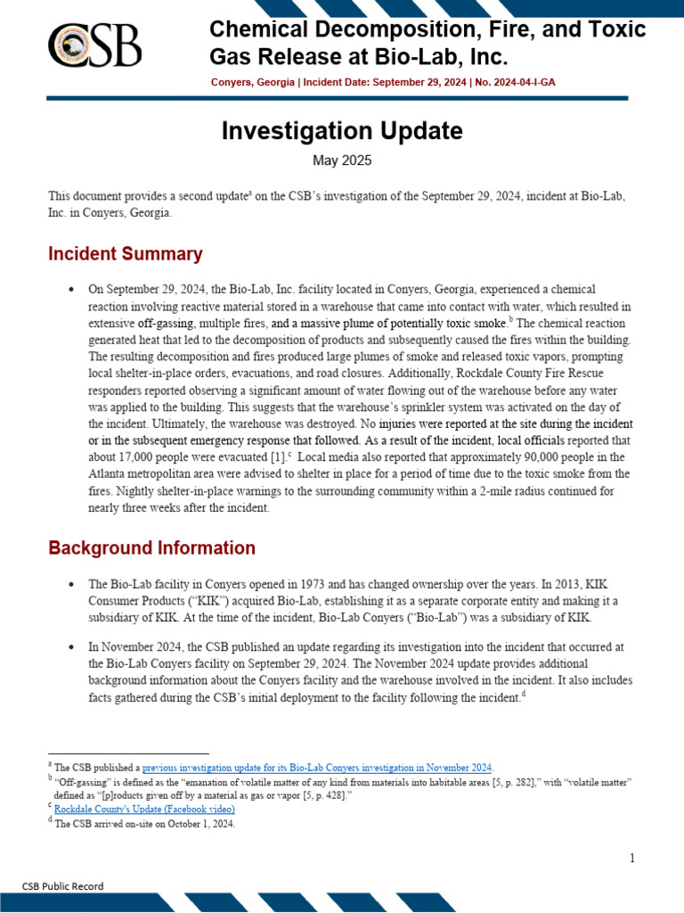 CSB Update: Bio-Lab Fire Incident | PDF | Fire Sprinkler System | Fire ...