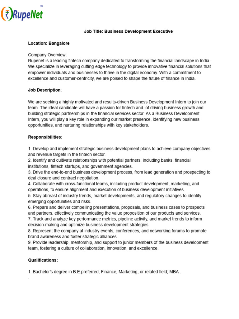 Business Development Executive - Fintech | PDF | Financial Technology ...