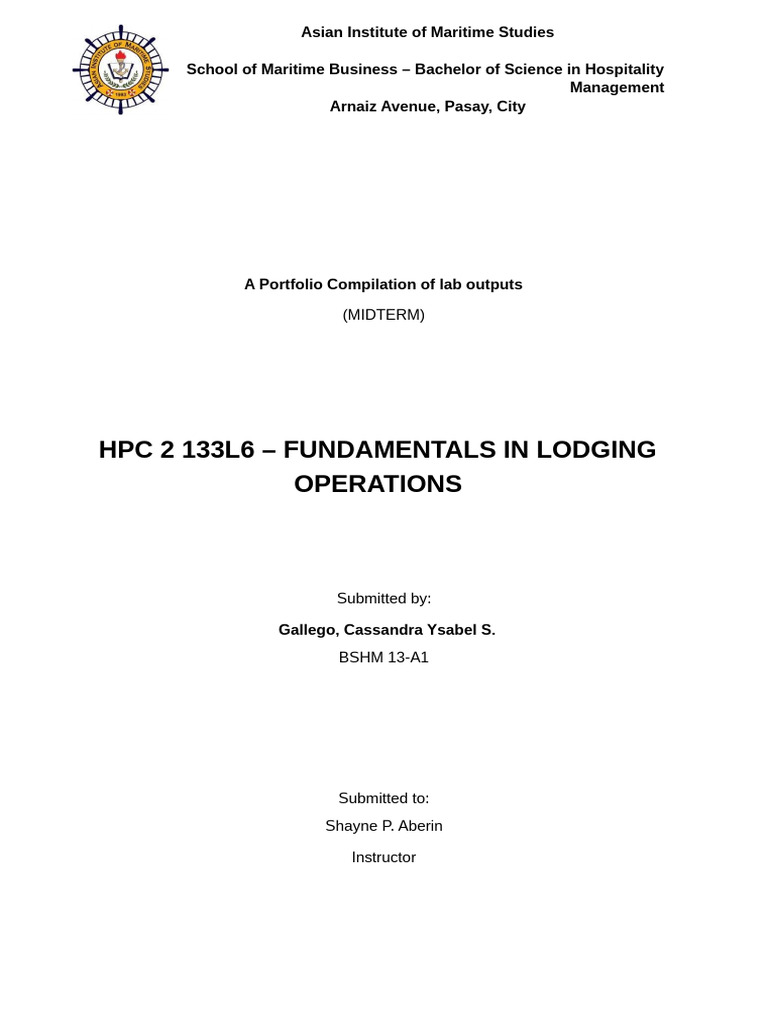 BSHM Midterm Portfolio Compilation | PDF