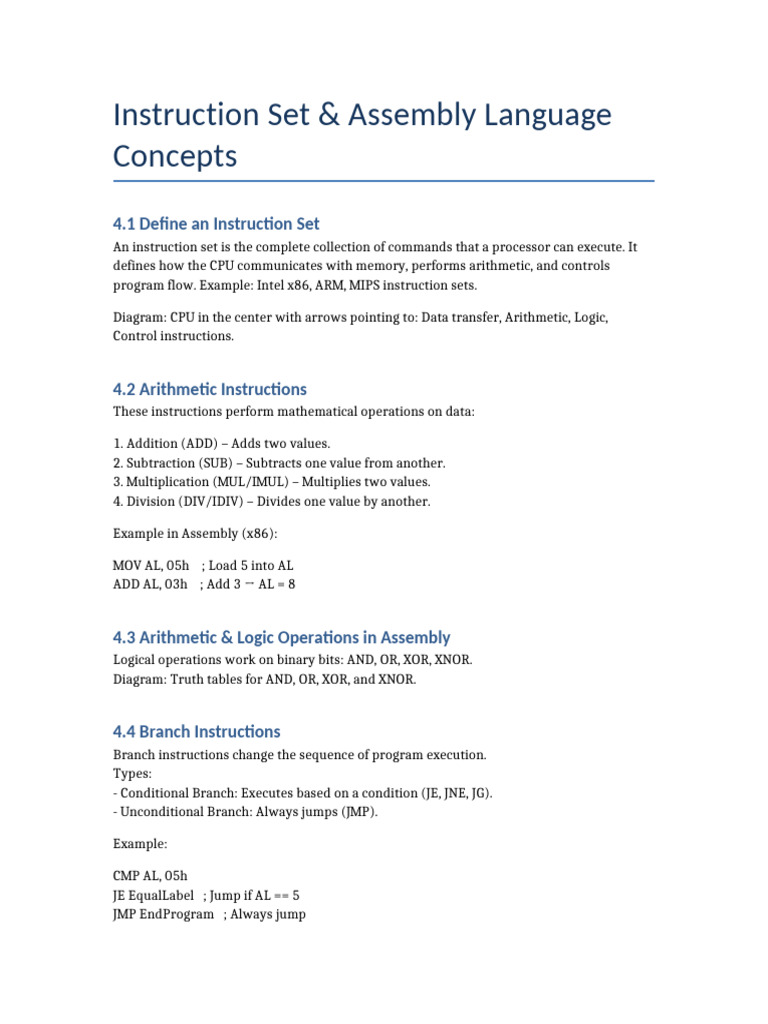 Instruction Set & Assembly Language Guide | PDF