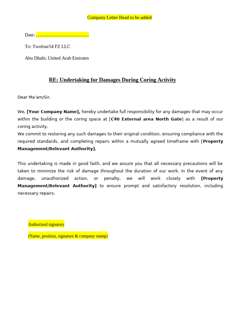 Undertaking for Damages in Coring Activity | PDF