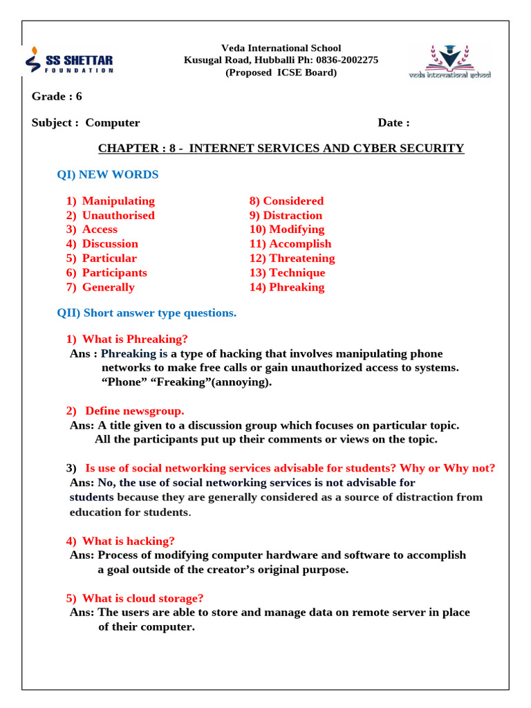 Grade 6 Chap 8 Notes | PDF | Security Hacker | Computer Law