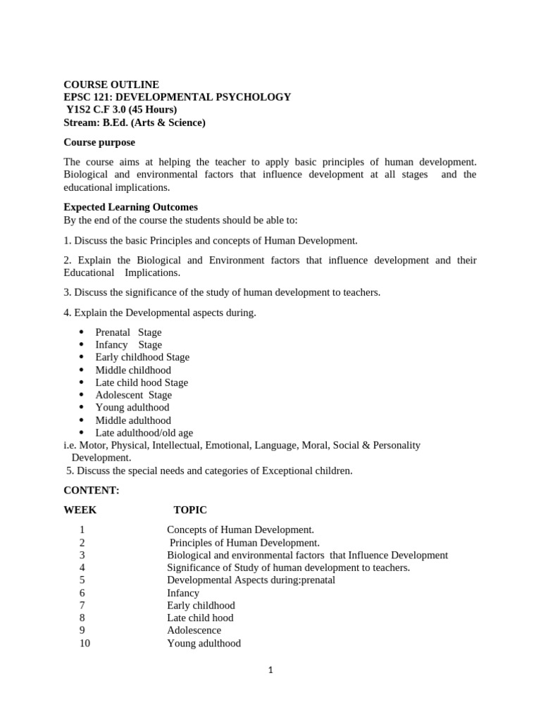 Developmental Psychology Course Outline | PDF | Embryo | Cognitive ...