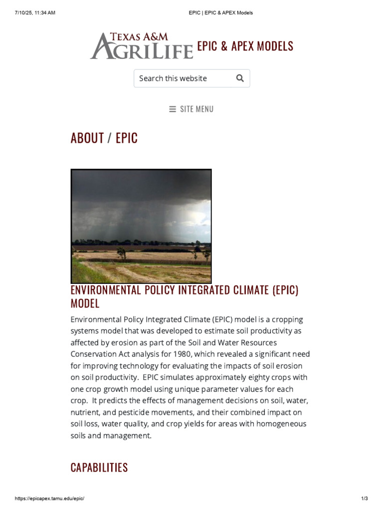 EPIC - EPIC & APEX Models-Environmental Policy Integrated Climate | PDF ...