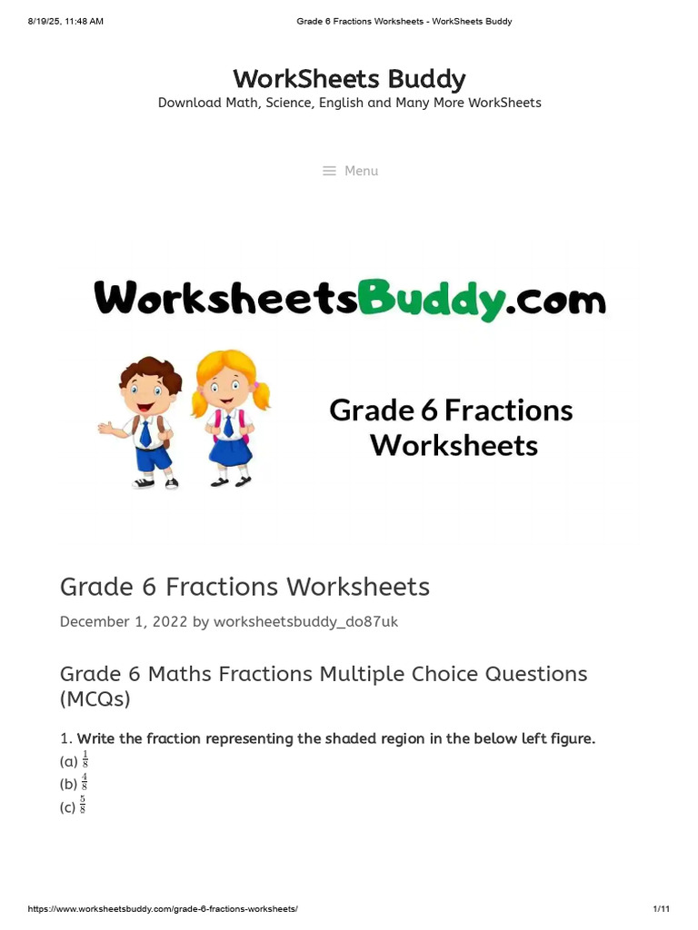 Grade 6 Fractions Worksheet Guide | PDF