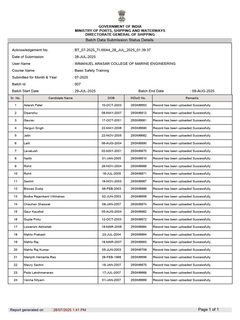 Batch Data Submission Status Report | PDF