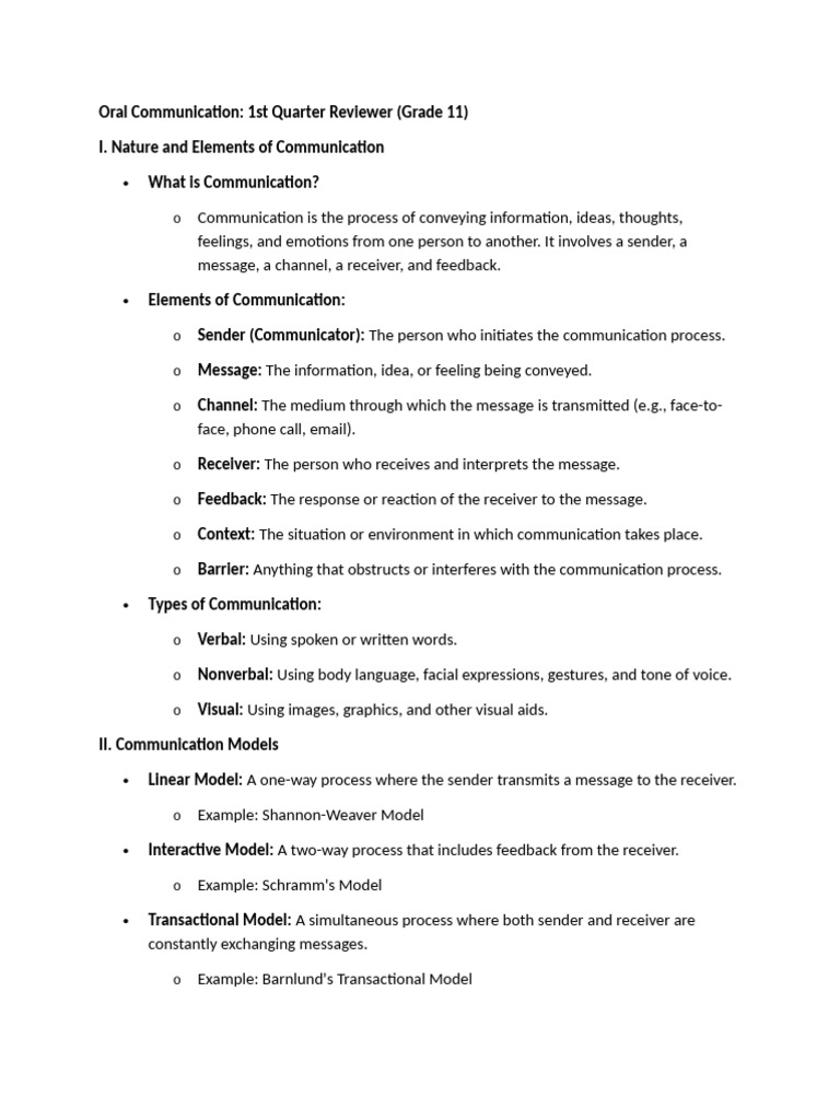 Grade 11 Oral Communication Reviewer | PDF | Communication ...