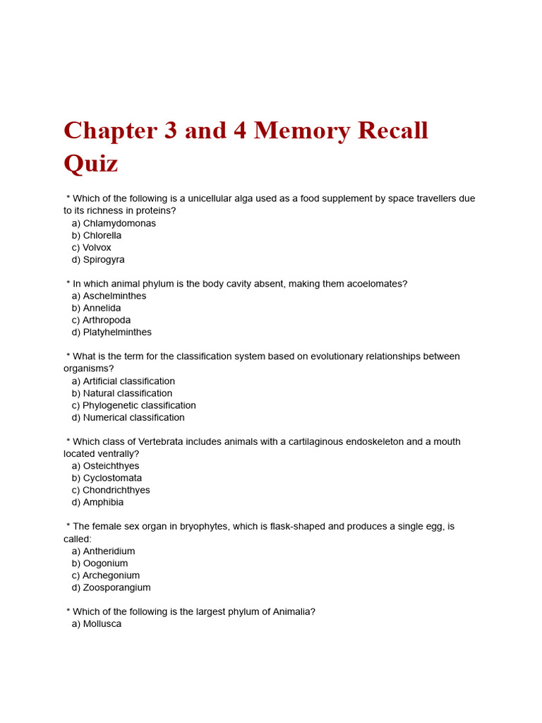 Chapter 3 and 4 Quiz PDF | PDF | Moss | Plants