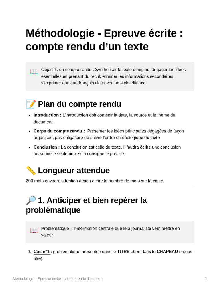 Méthodologie du compte rendu écrit | PDF | Langue française