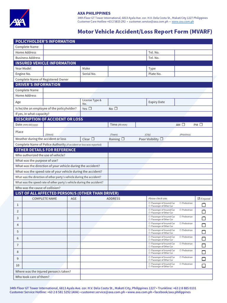Motor Vehicle Accident Report Form | PDF | Insurance | Traffic Collision