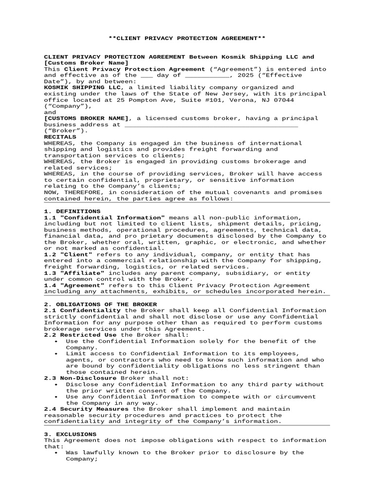 Client Privacy Protection Agreement | PDF | Legal Remedy | Breach Of ...