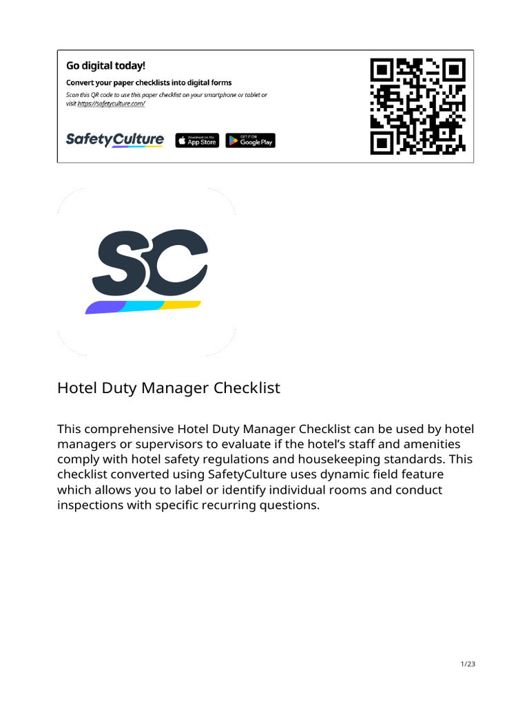Hotel Duty Manager Checklist | PDF
