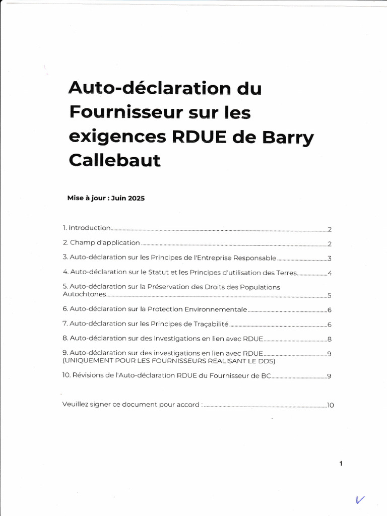 Auto-déclaration RDUE Fournisseurs Barry Callebaut | PDF | Commerce