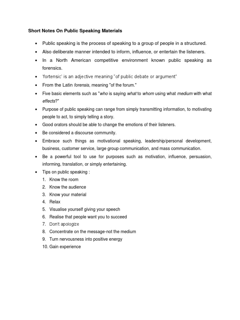 Short Notes on Public Speaking Skills | PDF | Public Speaking | Semiotics