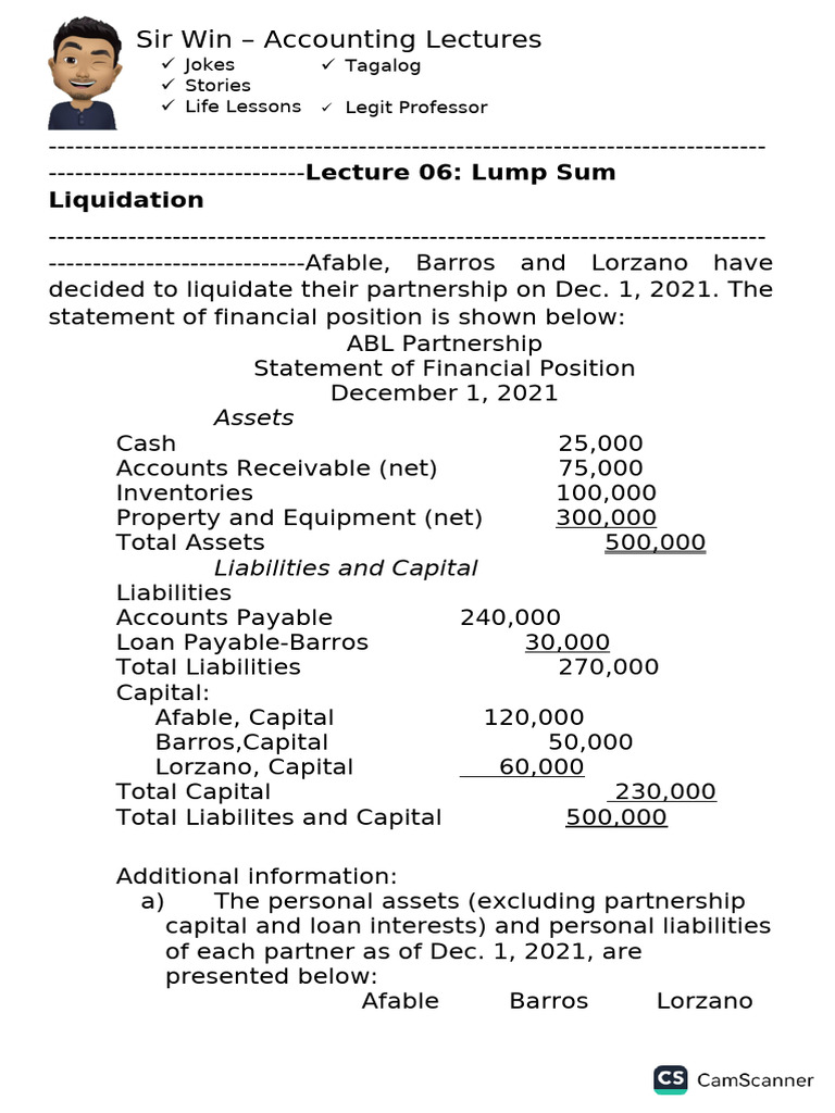 Lump Sum Liquidation Accounting Guide | PDF | Balance Sheet | Corporations