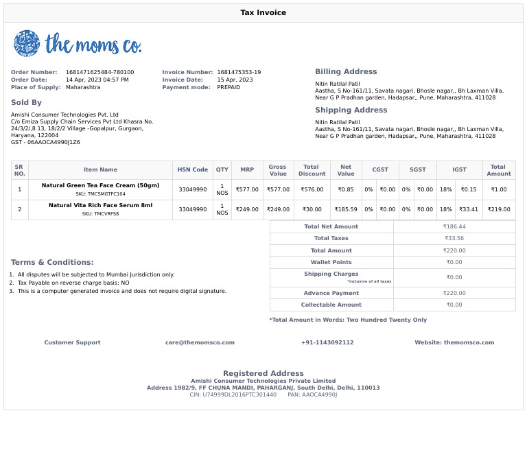 TheMomsCo Invoice 1681475353-19 | PDF | Taxation | Government Finances