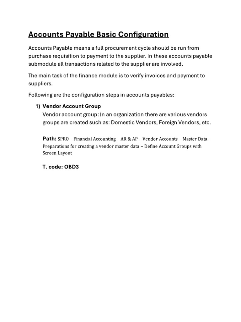 Accounts Payables Basic Config | PDF