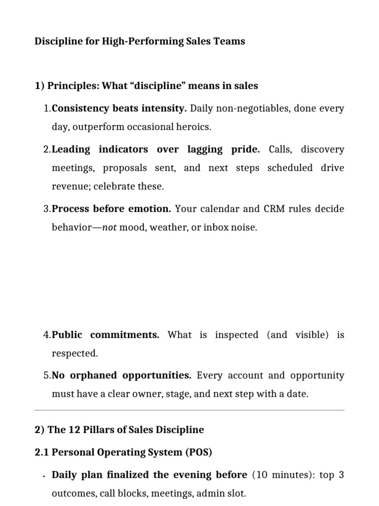 Sales Discipline for High Performance | PDF