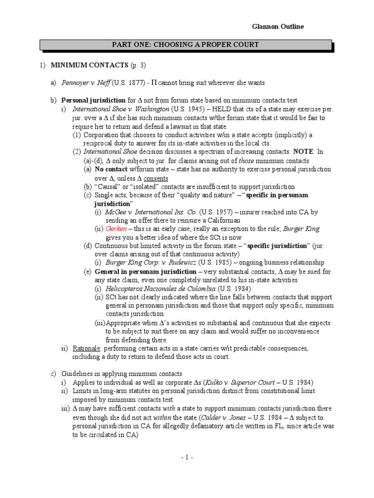 Minimum Contacts and Personal Jurisdiction | PDF | Diversity ...