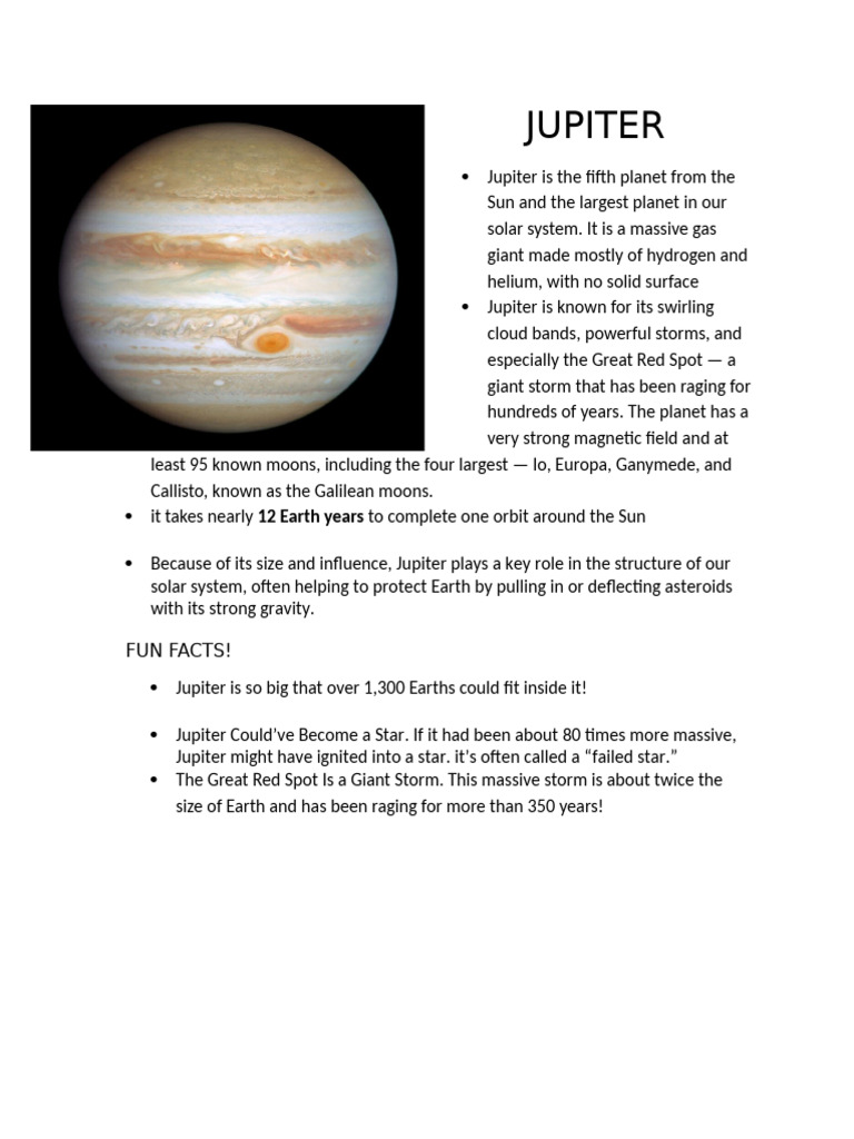 Jupiter: The Giant Gas Planet Facts | PDF