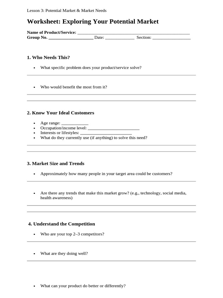 Market Analysis & Customer Insights Worksheet | PDF
