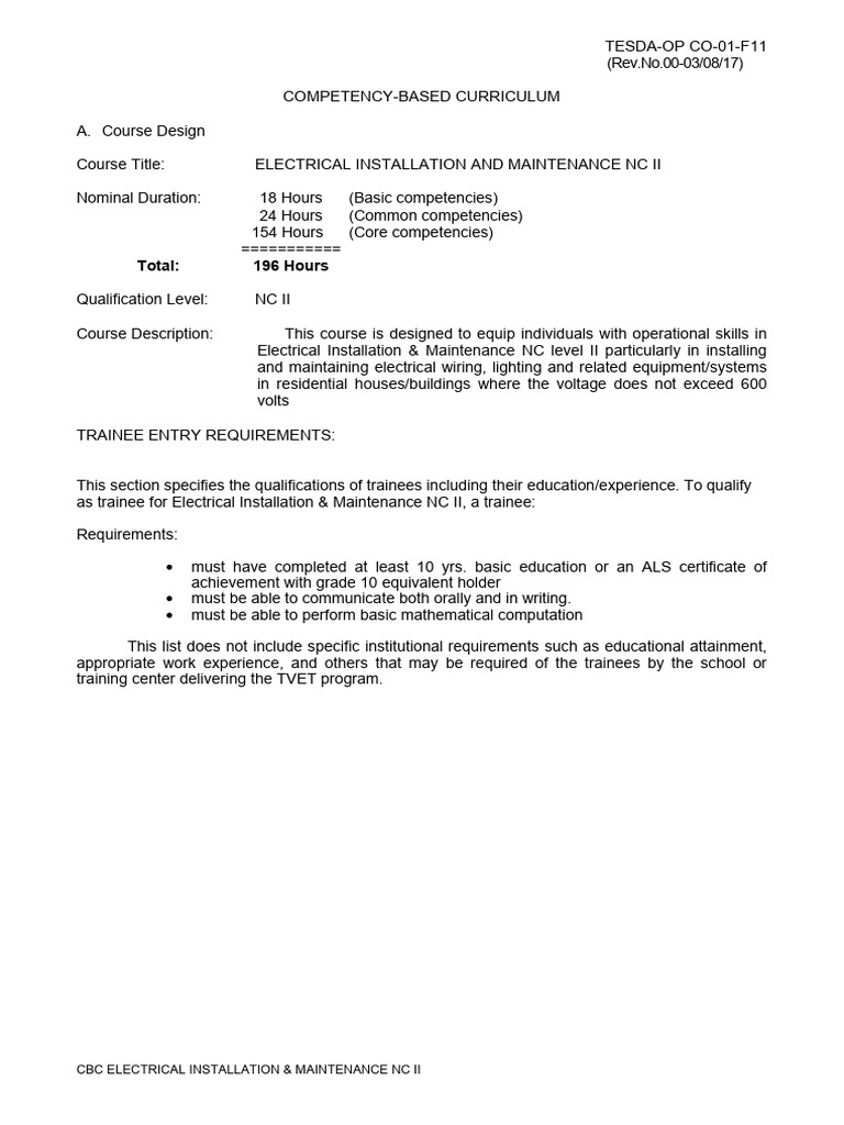 Electrical Installation & Maintenance NC II | PDF | Electrical Wiring ...
