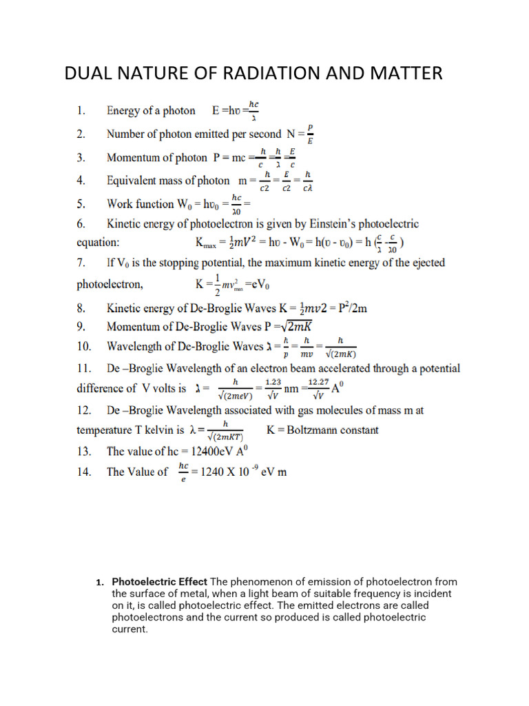 Dual Nature of Radiation and Matter | PDF | Photoelectric Effect | Electron