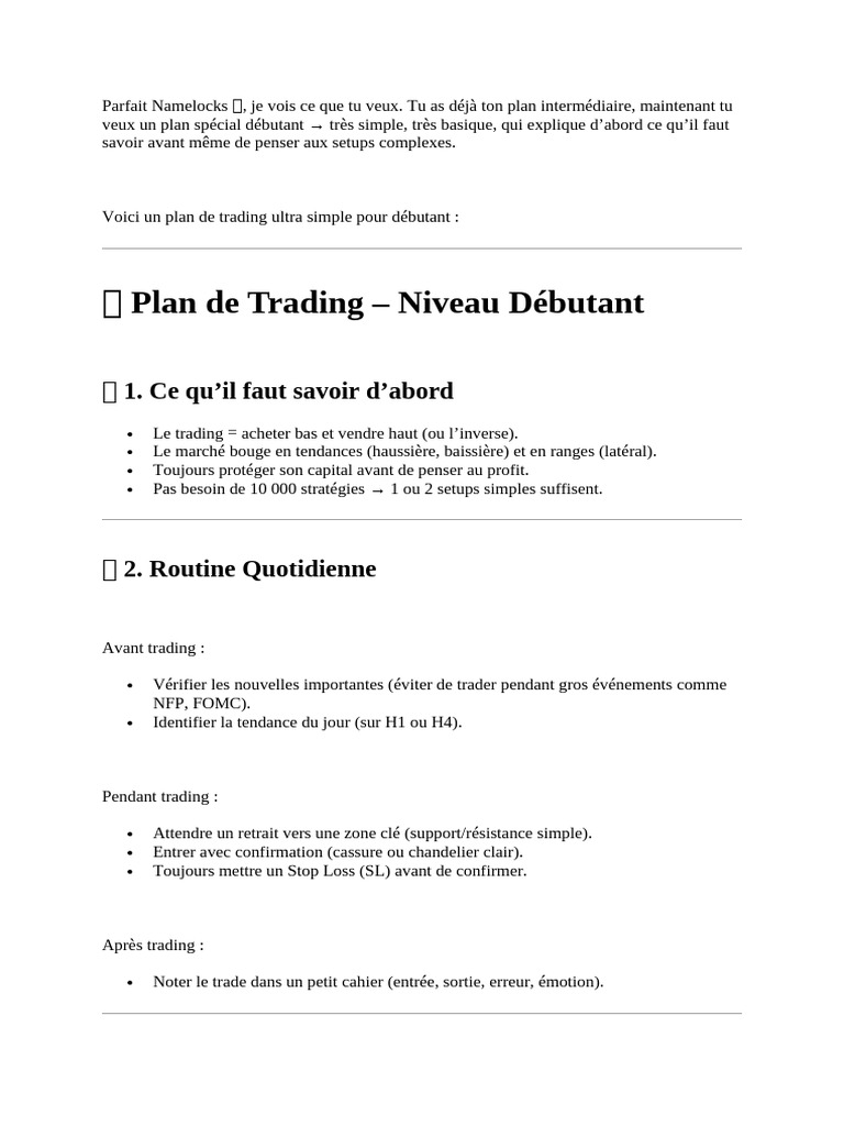 Plan de Trading Ultra Simple pour Débutants | PDF