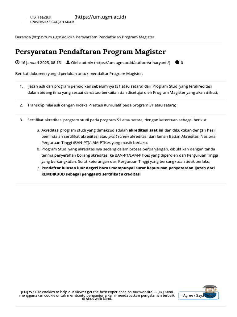Persyaratan Masuk Program Magister UGM | PDF