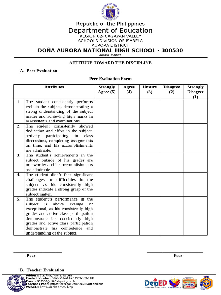 Peer Evaluation Form 2 | PDF