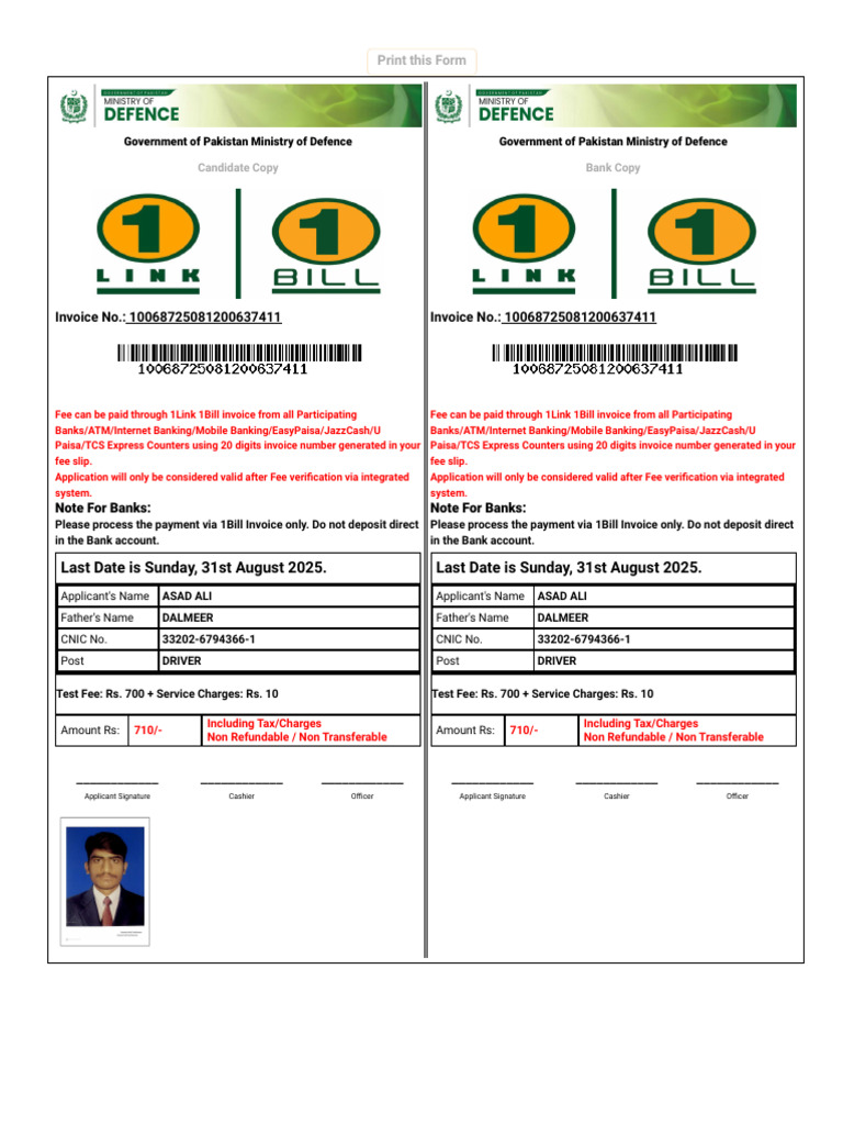 MOD 2025 Asad Ali Driver | PDF | Fee | Financial Services