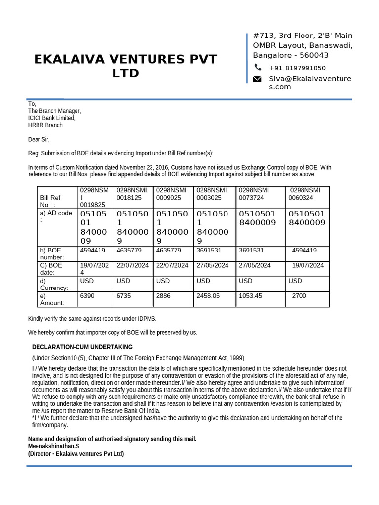 BOE Submission for Import Verification | PDF