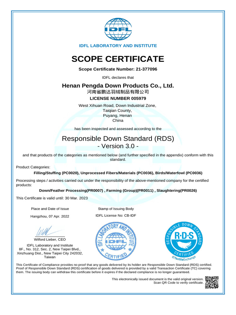 RDS Scope Certificate 21-377096 | PDF