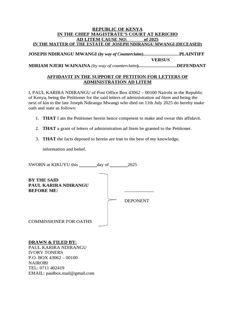 Petition for Letters of Administration Ad Litem | PDF