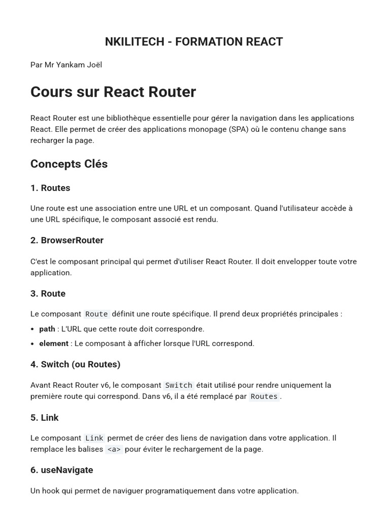 Formation React Router : Guide Complet | PDF